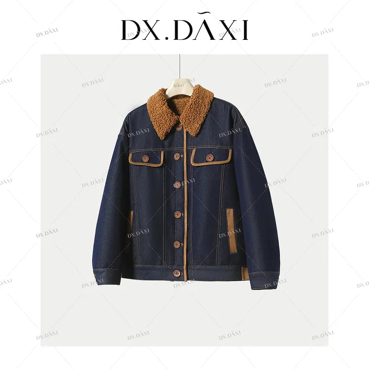 代大喜【暖绒丹宁】牛仔圈圈毛夹克外套女冬季新款时尚百搭加绒上衣