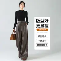 「张心丽专属」美拉德皮裤女秋冬显瘦阔腿裤高腰直筒加绒休闲裤8028