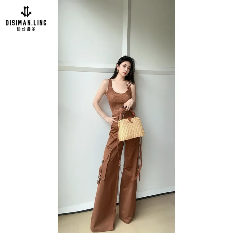 迪丝嫚苓咖色裤子时尚休闲百搭直筒女士气质显瘦简约原创设计小众