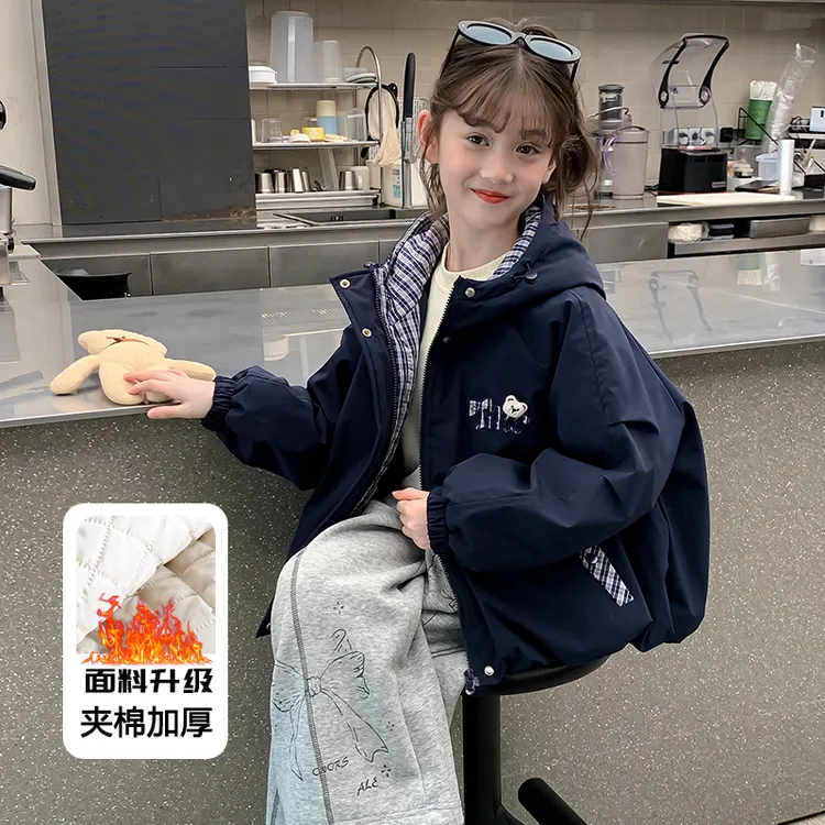 女童夹棉外套加厚秋冬款2025新款儿童秋装深秋初冬女大童学生棉服