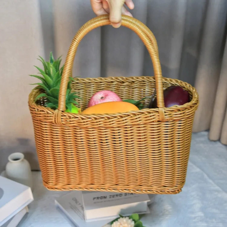 菜篮子手提篮藤编椭圆形鸡蛋篮购物篮编织篮手工提篮