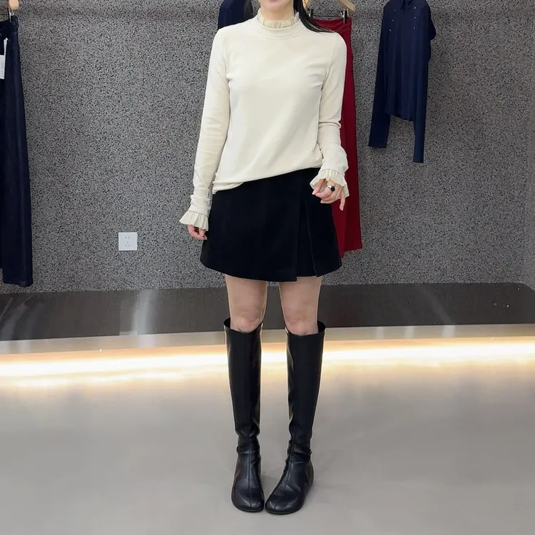 鑫燃KIKI （怦然心动）加绒网纱木耳边洋气上衣 60583 XI