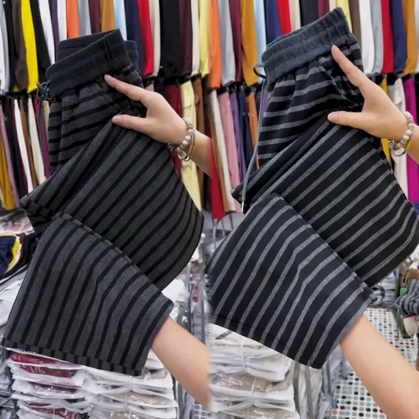 阔腿裤女秋冬加绒显瘦百搭条纹遮肉高腰时尚休闲裤潮裤直筒长裤