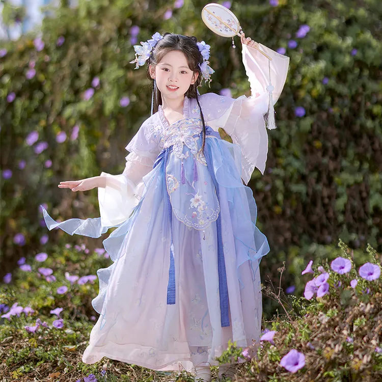旗铂-无尽浮华 汉服女童连衣裙秋款2025新款儿童国风公主裙春秋款