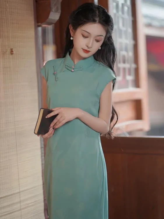 【竹也】古法全开襟文艺旗袍港风一片式连肩袖新中式连衣裙