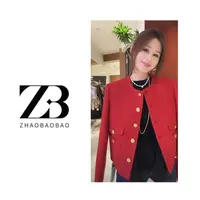 【ZHAOBAOBAO】”中国红“金扣粗花呢小香风外套