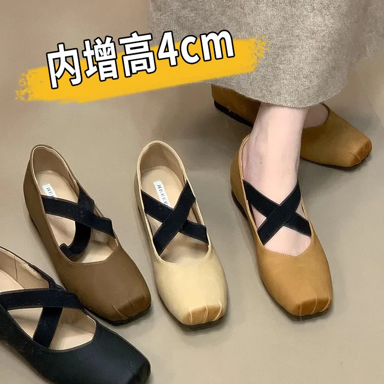 法式内增高方头玛丽珍鞋女2025新款秋季配裙子瓢鞋芭蕾舞晚晚单鞋