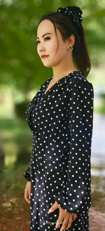 复古优雅V领高腰系带小波点灯笼袖压褶连衣裙