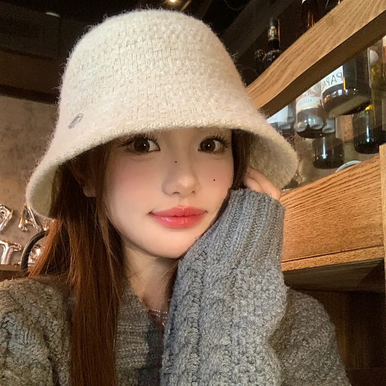 法式小香风优雅针织渔夫帽女复古百搭盆帽大头围显脸小水桶帽子潮