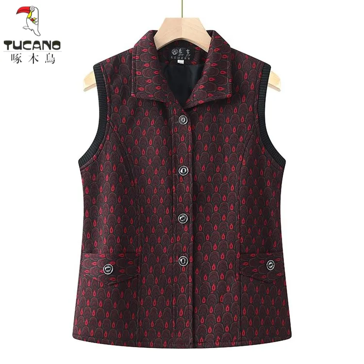 啄木鸟中老年马甲女款春秋外穿奶奶坎肩妈妈马夹口袋宽松背心新款