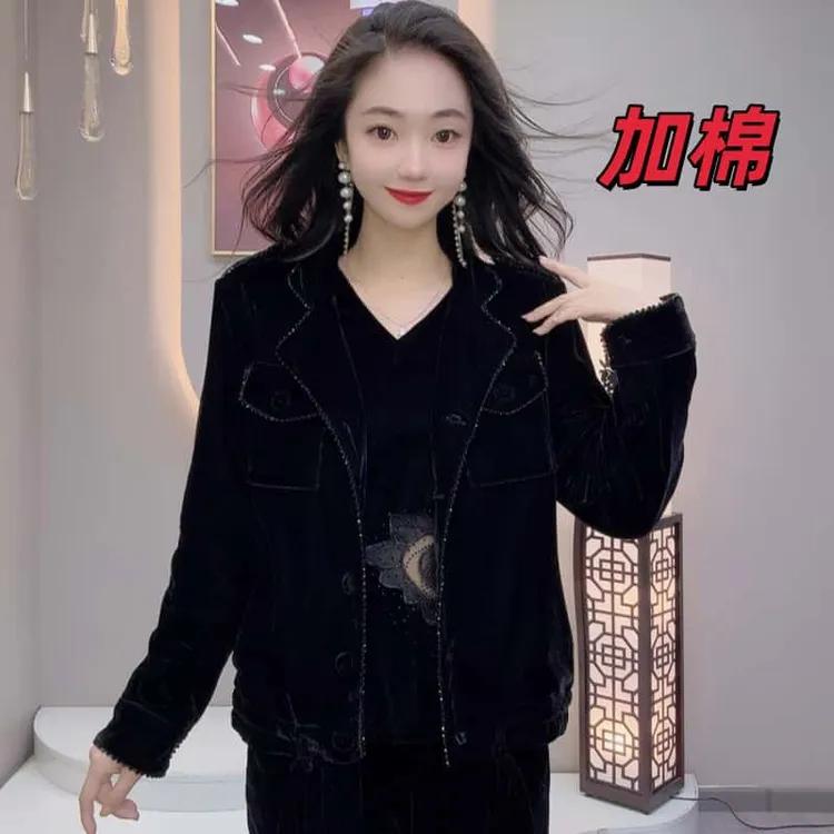 单件外套加棉手工穿珠底边抽绳休闲宽松长袖口袋洋气时尚#马9899