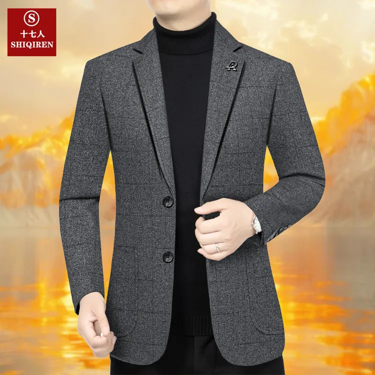 [高档西服】2025春季男士西装外套百搭西服上衣时尚格子中年爸爸装