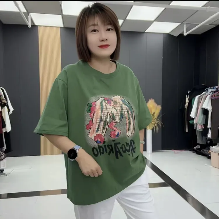 995#大码时尚圆领印花韩版常规百搭夏季潮流短袖T恤上衣