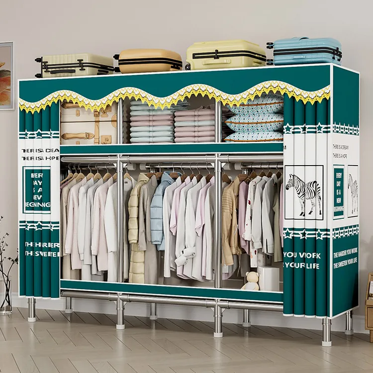 简易衣柜合金接头家用卧室钢管加粗加厚布衣柜出租房宿舍组装衣橱