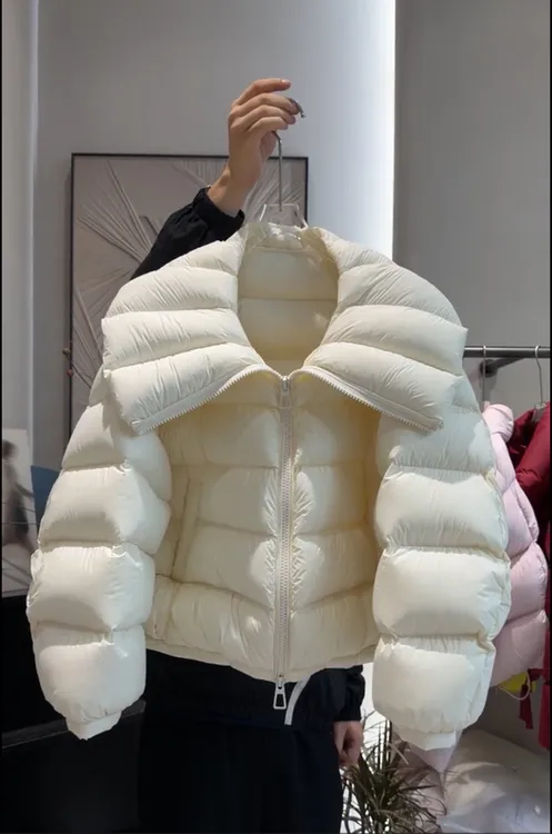2025冬季别致高级感翻领白色羽绒服女时尚短款保暖宽松保暖外套