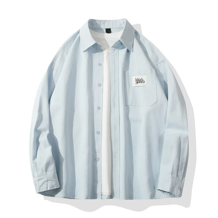 韩版宽松纯棉水洗衬衫男春秋新款情侣外套高级感休闲痞帅百搭长袖