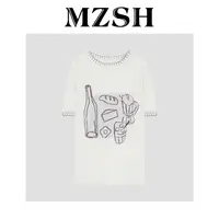 【MZSH】描边勾边设计趣味艺术图案宽松透气T恤DLMZSH936