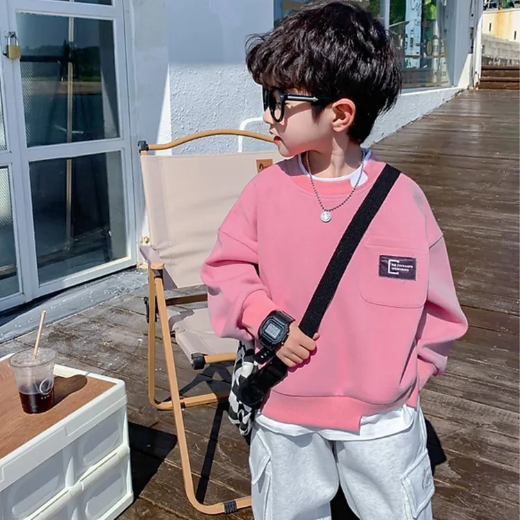 男童卫衣春秋款2025新款儿童春装长袖T恤假两件衣服韩系帅气上衣D