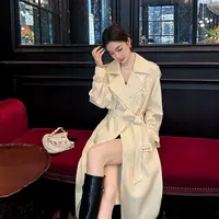  6603新中式国风刺绣米白色风衣女2025秋新款收腰显瘦外套