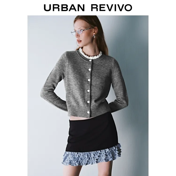 UR2025冬季新款女装优雅气质刺绣花边针织开衫UYU950137+