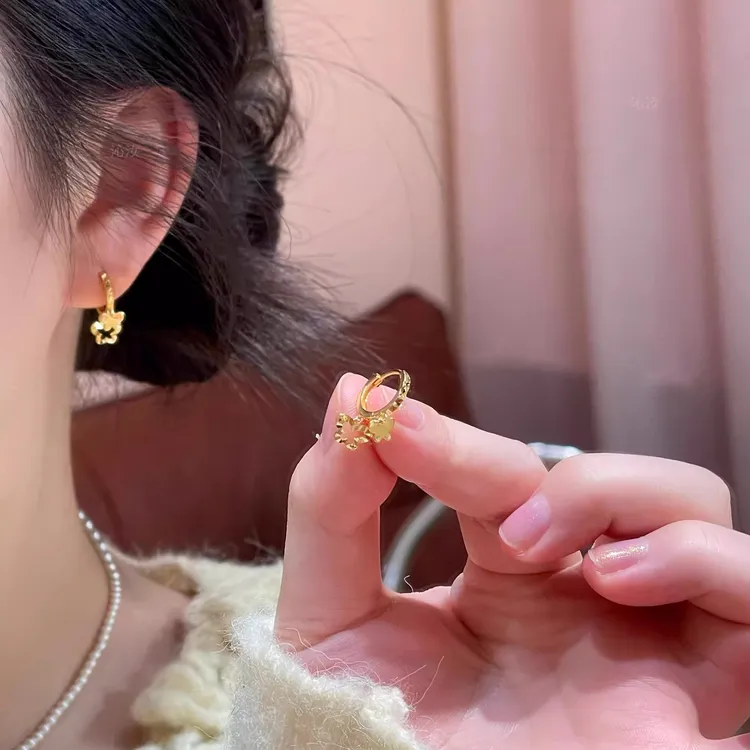 法式金色双层蝴蝶流苏耳扣女2026年新款爆款耳环时尚气质百搭耳饰