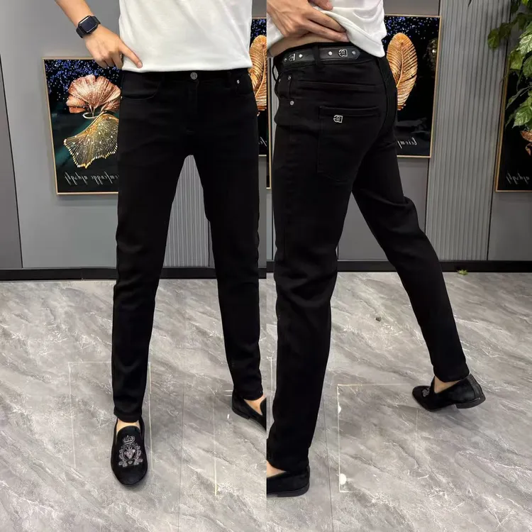 裤子男款广州新款男士牛仔裤休闲百搭小脚裤时尚黑色修身显瘦长裤