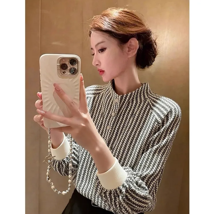 韩系轻奢高级感条纹打底衫女2025秋冬新款小众不撞款洋气减龄上衣