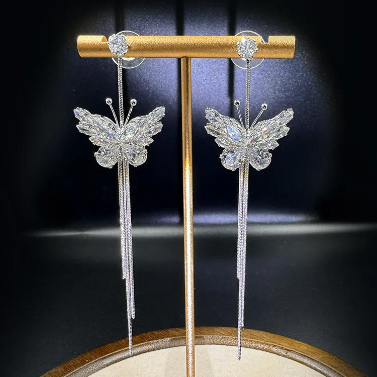 铜合金耳饰 高级感长款流苏蝴蝶耳环女时尚气质轻奢超仙甜美耳饰