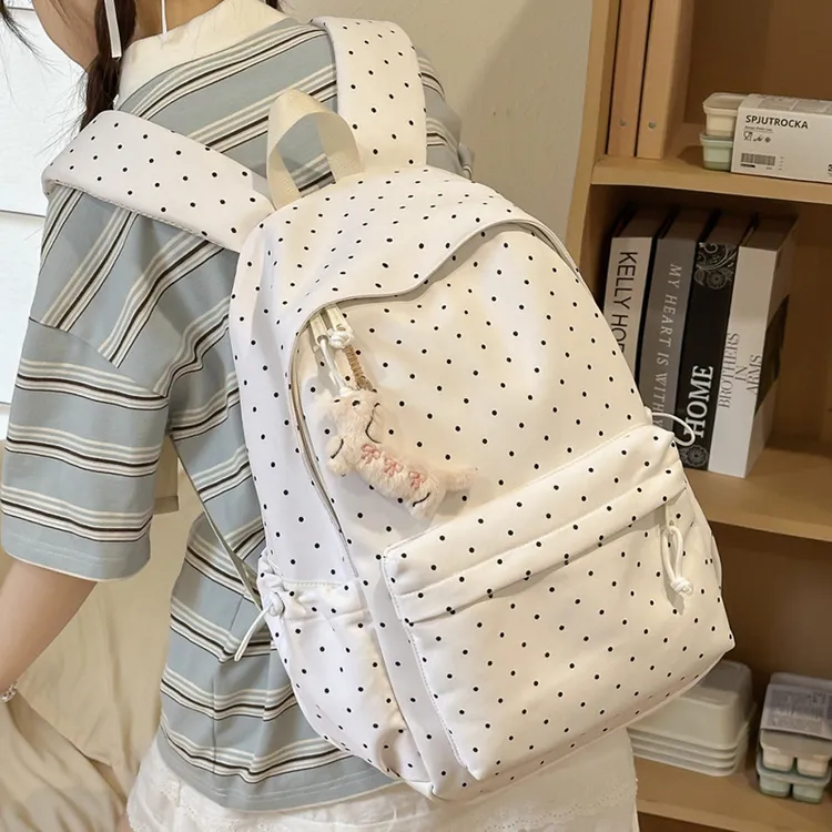 书包女初中学生高中生可爱波点印花双肩包大容量轻便百搭背包