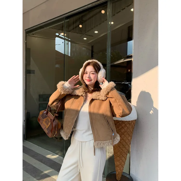 陳文文xenl【悉尼往事】冬季新款美拉德皮毛一体毛绒保暖外套女3117