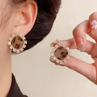 铜合金合成锆石耳饰 个性时尚复古感豹纹马毛菱形弹力扣耳钉1657