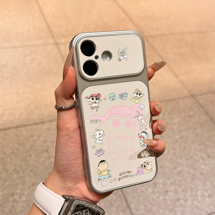 线描妮妮蜡笔小新全员适用于苹果iPhone17/16pro电镀小羊皮手机壳