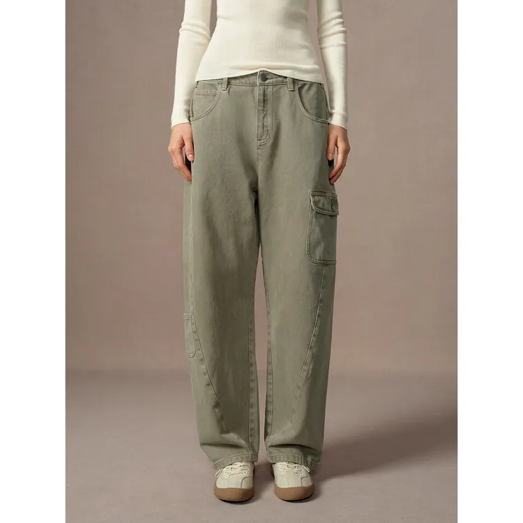 华吉言/HUAJIYAN【苔原】进口丹宁面料雾感磨白肌理工装牛仔长裤