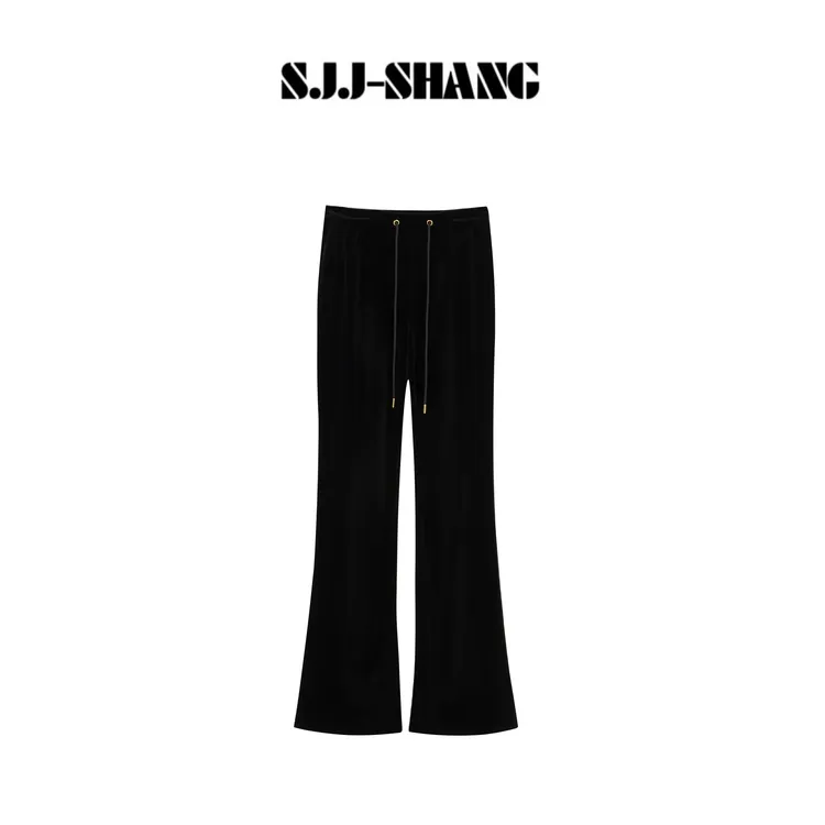 SJJ-SHANG【黑金丝绒】25早秋凯旋门松紧腰微喇丝绒裤子q135488p