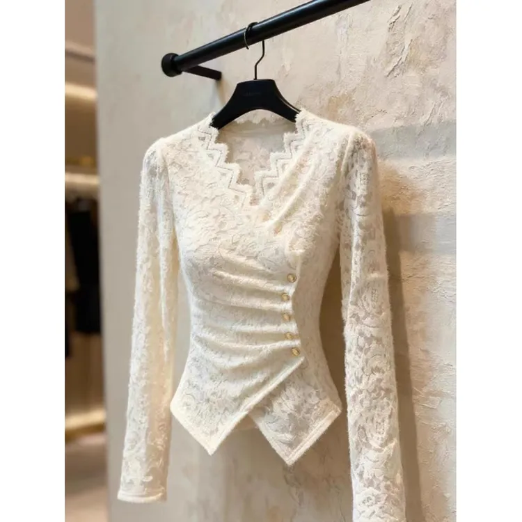 高端小资小上衣2025别致独特巨好看轻奢气质别致设计感白色蕾丝衫