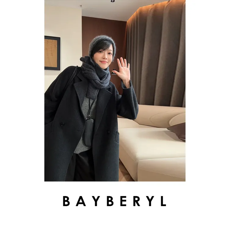  FF-BAYBERYL老贝理想大衣*炭灰驳领通勤时尚秋毛呢外套MF5G1601
