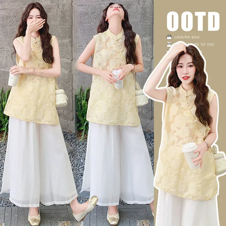 时髦孕妇装新款夏新中式国风高级感清冷旗袍气质潮妈显瘦减龄套装