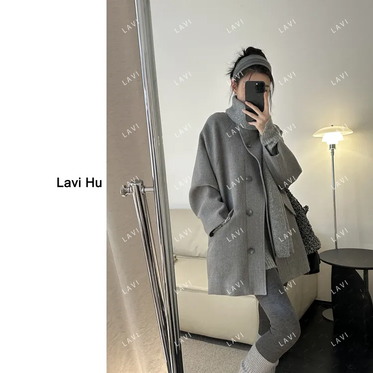 暴风雨 女极简风长袖毛呢风衣外套LW5220