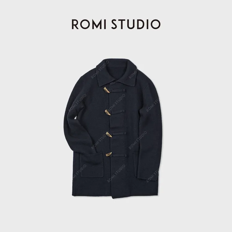 ROMI STUDIO“羊毛大衣”100缩绒羊毛复古牛角扣毛呢外套RWCASZ6374