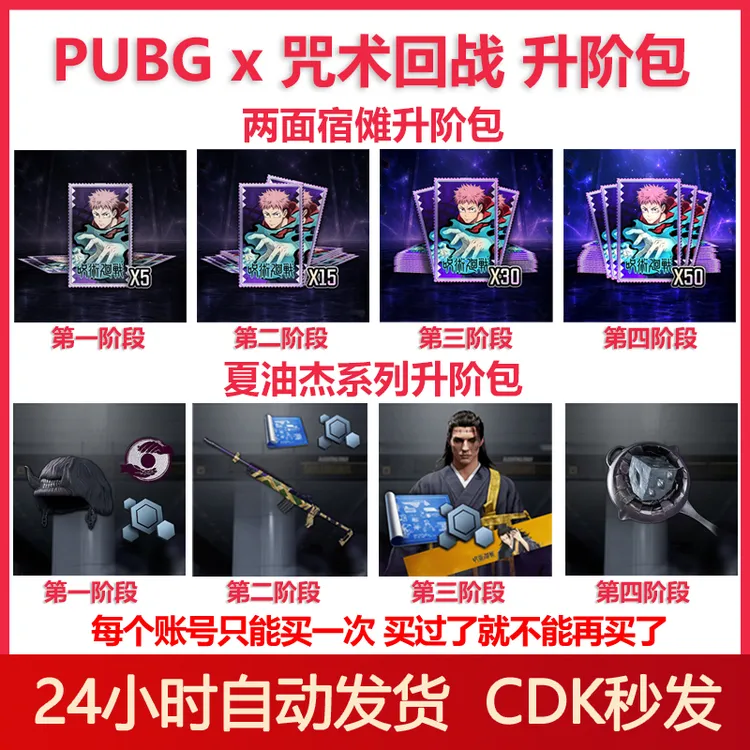 Pubg两面宿傩升阶包M762兑换券绝地求生夏油杰升阶包平底锅【G币包