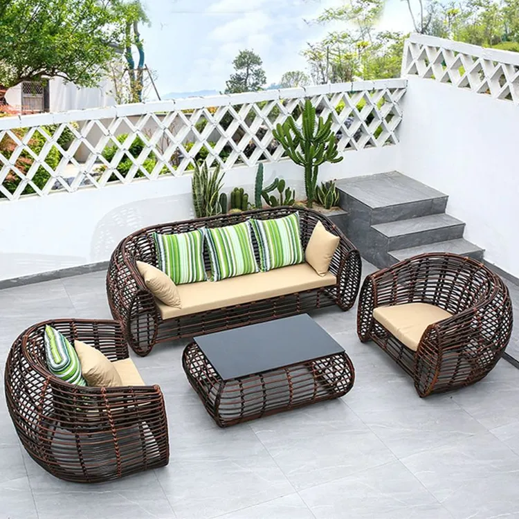 户外花园休闲庭院粗藤沙发室外露天阳台防水防晒简约现代家具组合