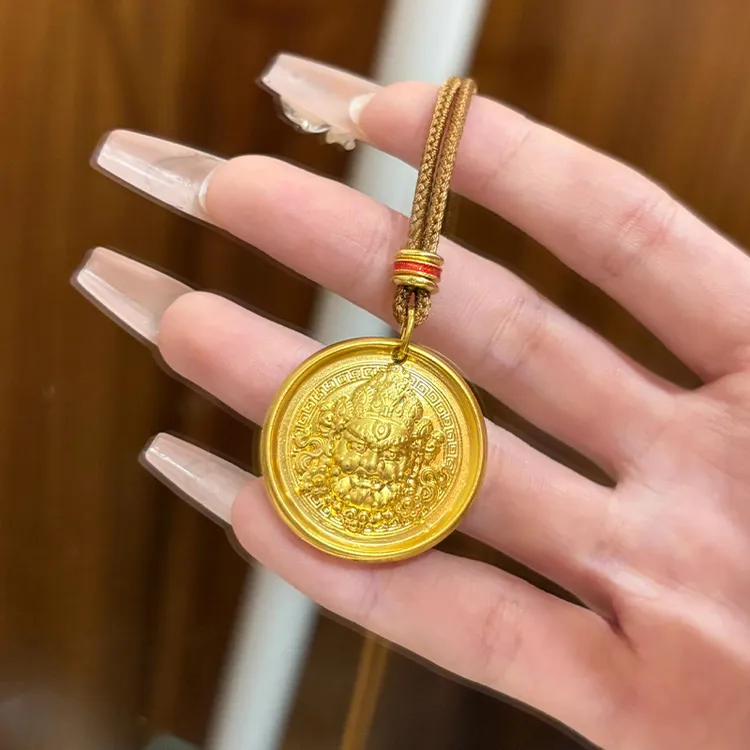 黄金项链黄财神纯金项链足金999黄金吊坠5D硬金古法国潮招财礼物