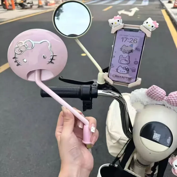 电动车后视镜通用雅迪爱玛台铃可爱卡通kitty猫装饰电瓶车反光镜