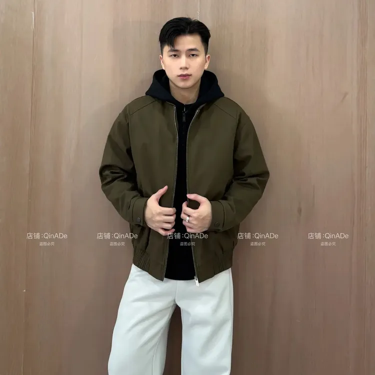 QinADe冬季拼接设计感假两件连帽时尚保暖夹克外套加厚加绒男士