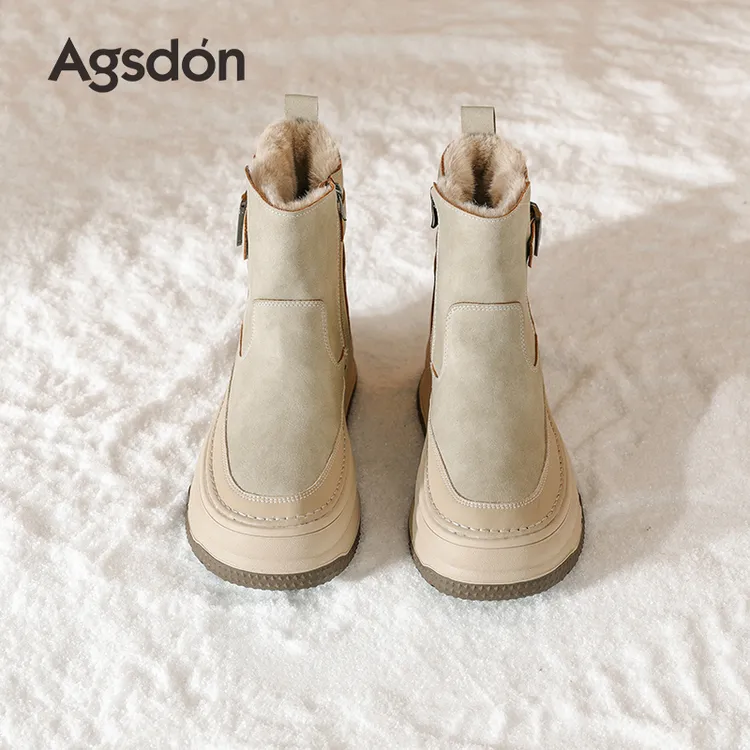 奥古狮登厚底雪地靴女款2025新款冬季加绒加厚保暖棉靴防滑短靴H