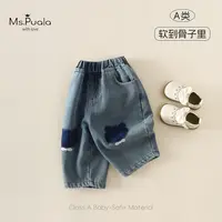 【Ms.Puala小熊奇遇记】婴幼儿童装秋冬款女宝宝萌熊贴布加绒牛仔裤