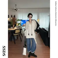 SSDS撞色百搭设计师V领重磅针织衫拼接慵懒松弛感休闲上衣廓形感