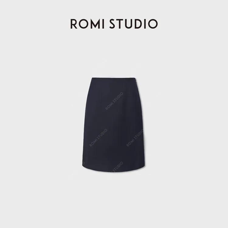 ROMI STUDIO精纺羊毛极简百搭轻薄侧拉链直身短裙/长裙RWDRXG3219