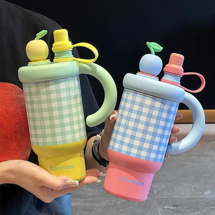 高颜值冰霸杯吸管水杯女生大容量不锈钢杯子ins高颜值多巴胺双饮J