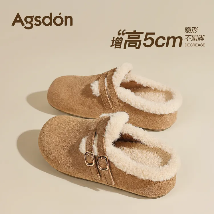 奥古狮登加绒勃肯鞋女2025新款冬季厚底保暖软底一脚蹬包头拖鞋子
